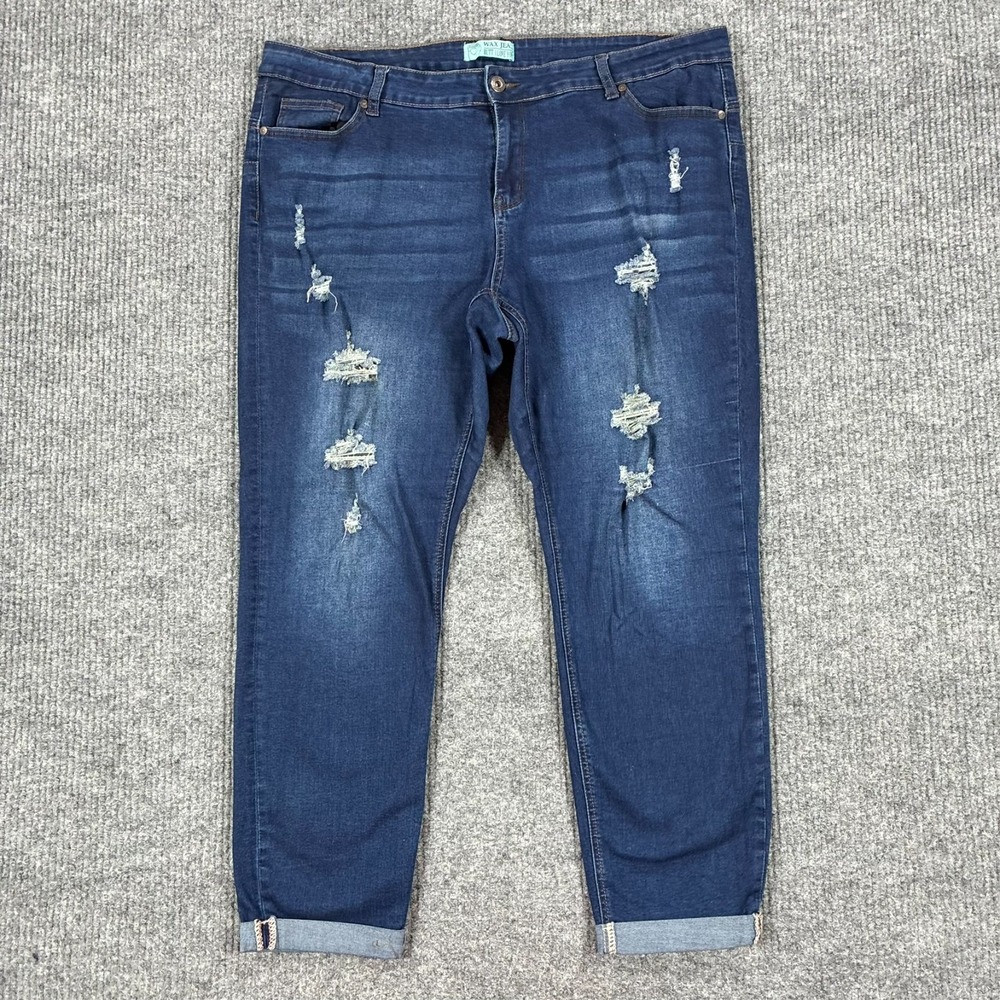 Wax Jean Womens Distressed Ankle Jeans Size 20 Dark Wash Stretch Cuffed Mid Rise